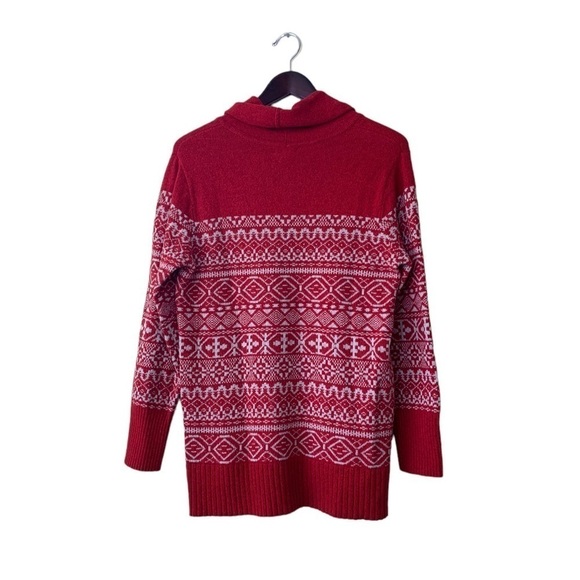 Eddie Bauer Red and White Fair Isle Cowl Neck Wool Blend Pullover Sweater Size L - Picture 2 of 11